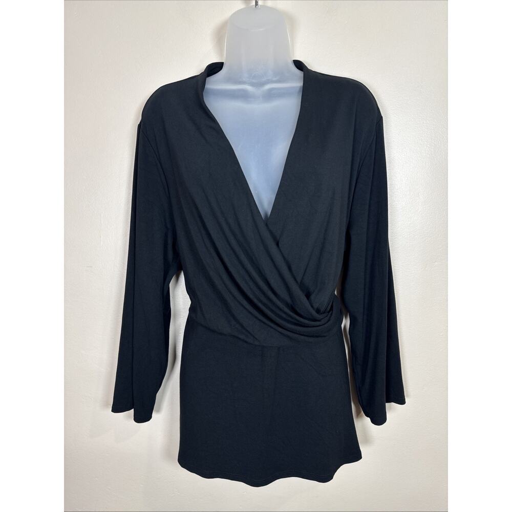 J. Jill Wearever Womens Blouse Top V Neck Draped Stretch Black Chic Classic